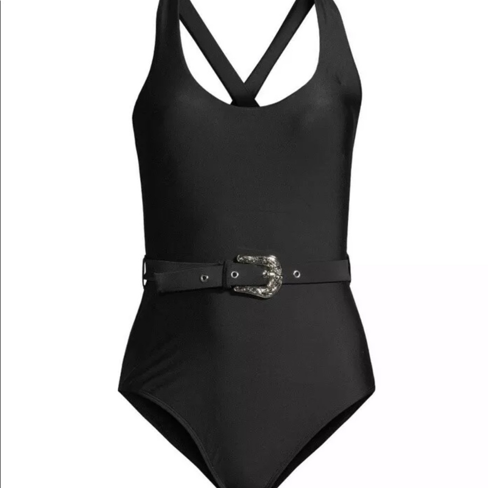 No Boundaries Juniors' Belted Swimsuit Black Sz Sm